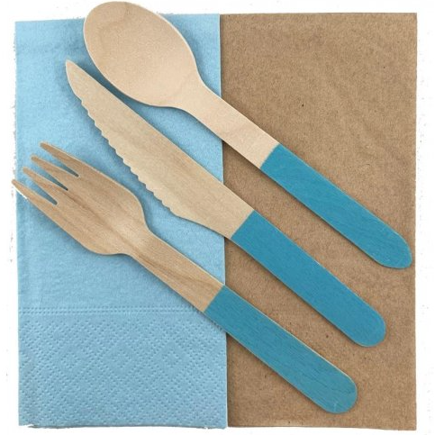 Blue eco-friendly wooden cutlery