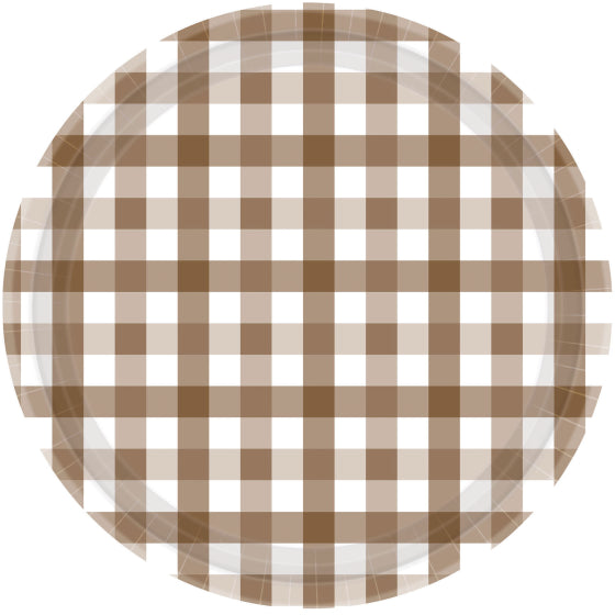 Gingham Brown Paper Plates