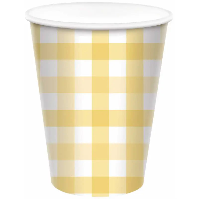 Gingham Yellow Cup - 8 Pack