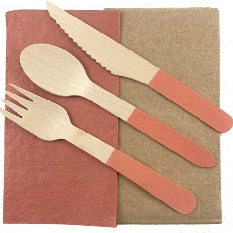 Rose Gold / Peach eco-friendly wooden cutlery